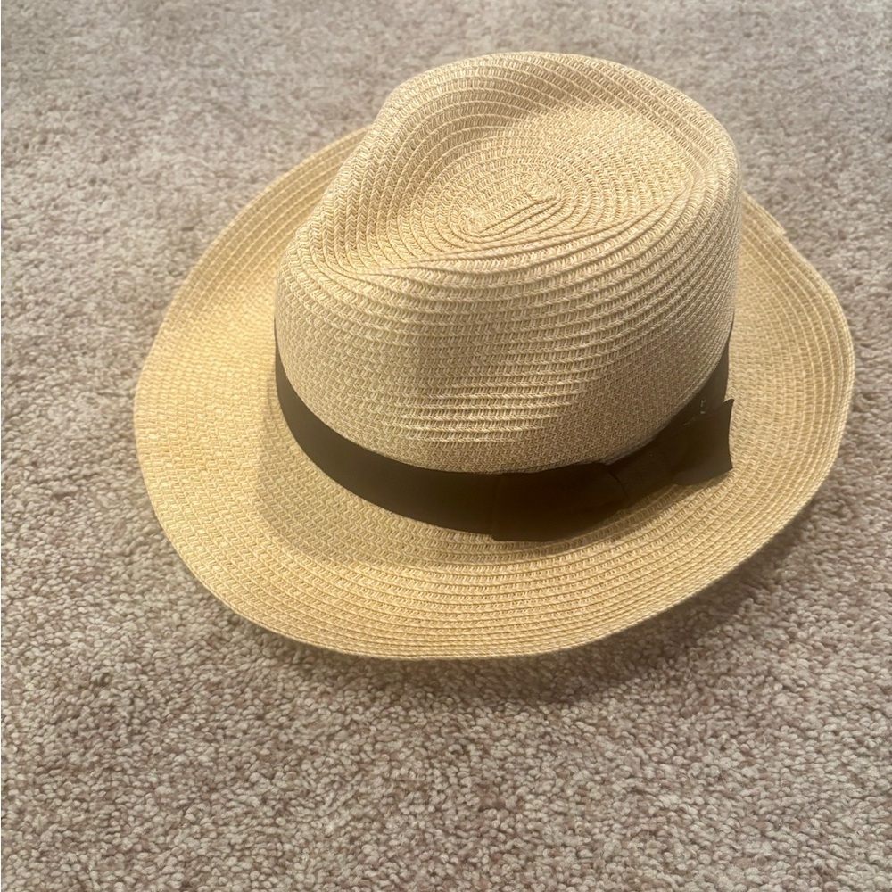 Tan and Black Fedora Hat with Ribbon Band